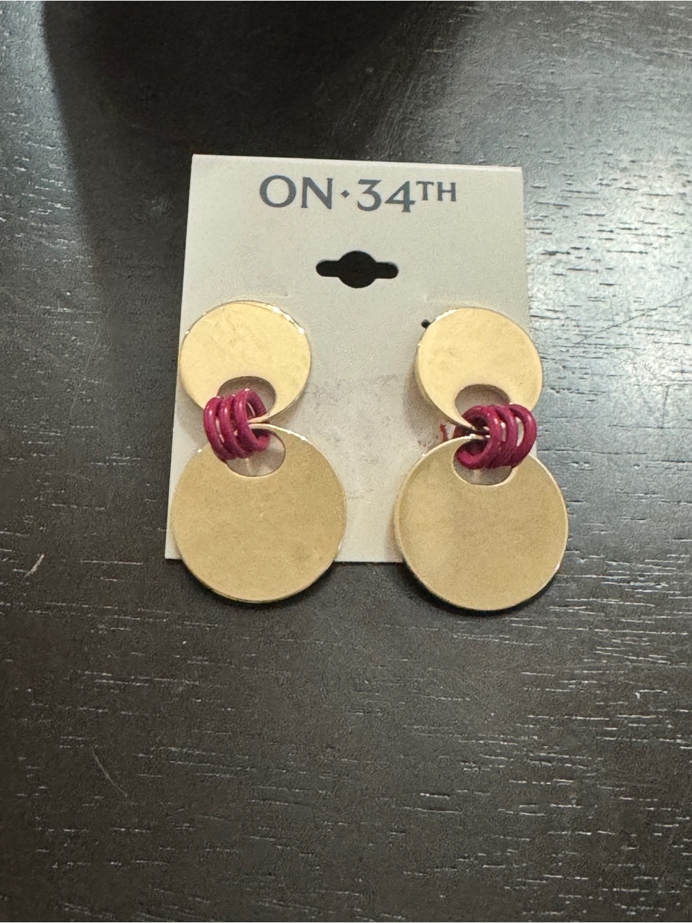 On 34th Gold Tone and Pink Dangle Circle Earrings New Giftable